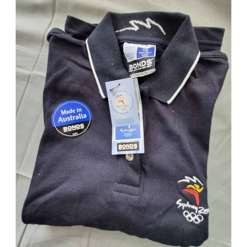 Vtg Y2K Olympics Polo Bonds Womens Size L Navy Blue Sydney 2000 Official